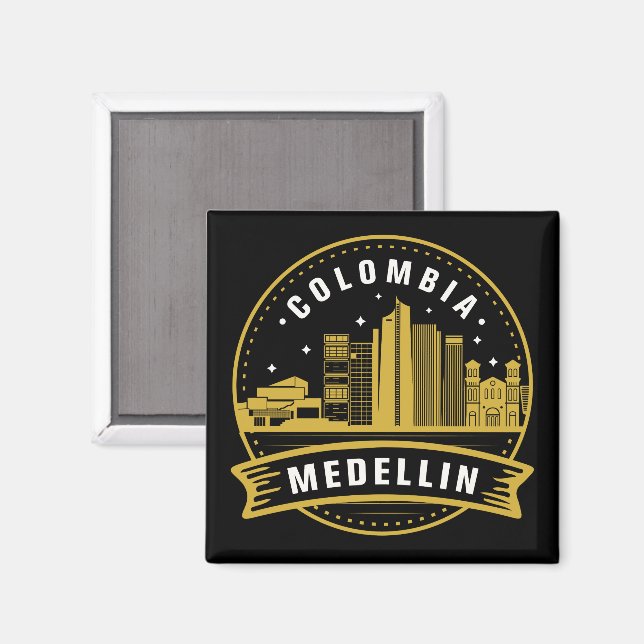 Medellin Colombia Cityscape Gold Magnet (Front/Back)