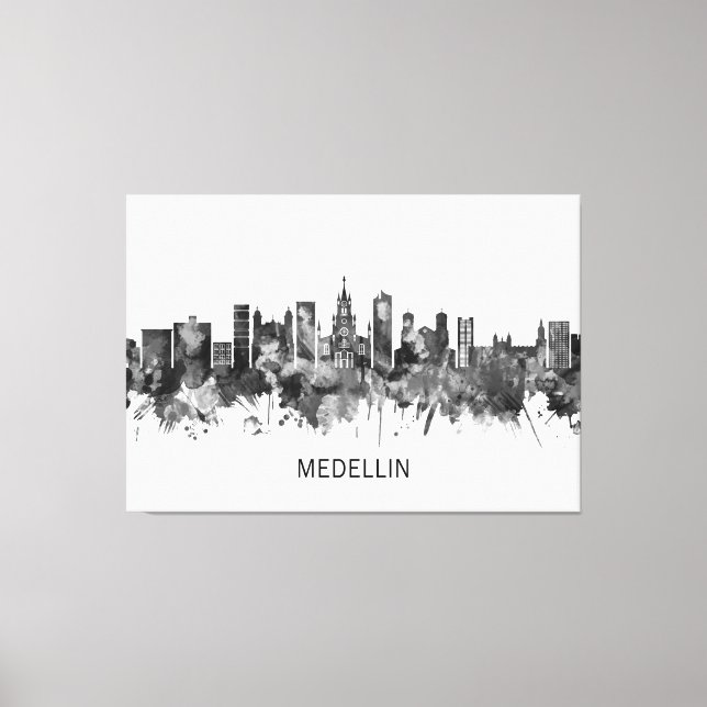Medellin Colombia Skyline BW Canvas Print (Front)