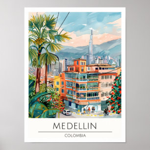 Medellin Colombia Vintage Art Illustration Travel Poster