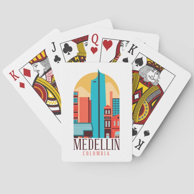 Medellin Colombia Vintage Cityscape   Playing Cards (Back)