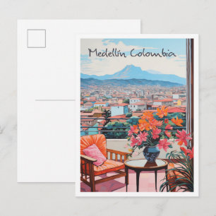 Medellin Colombia Vintage Travel Art Postcard