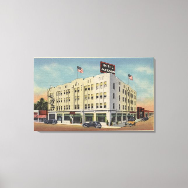 Medford, Oregon - Hotel Jackson View with Old Canvas Print (Front)