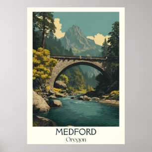 Medford Oregon Vintage Rogue River Bridge Art Poster