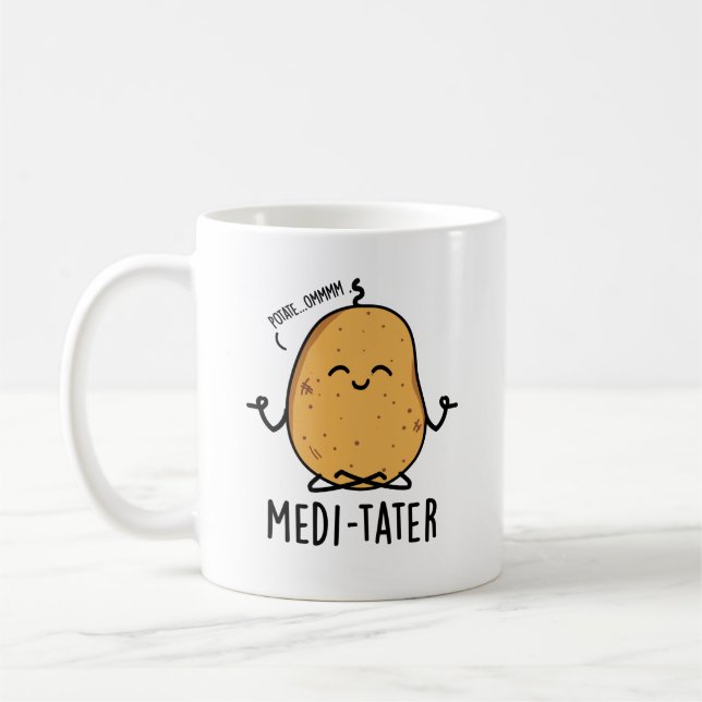 Medi-tater Funny Meditating Potato Pun  Coffee Mug (Left)
