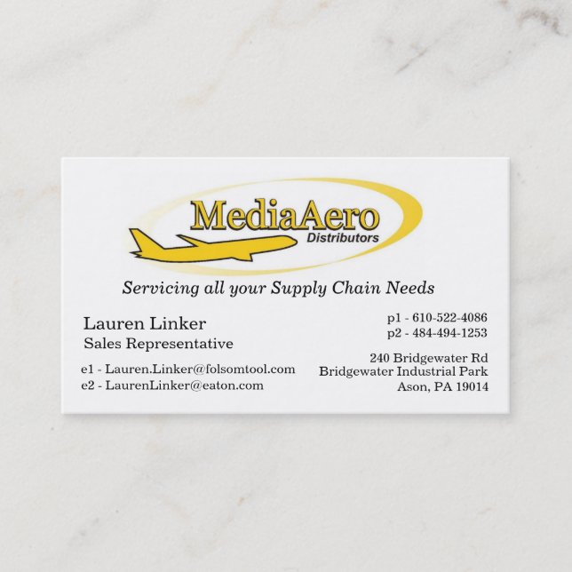 Media Aero Distributors Business Card (Front)
