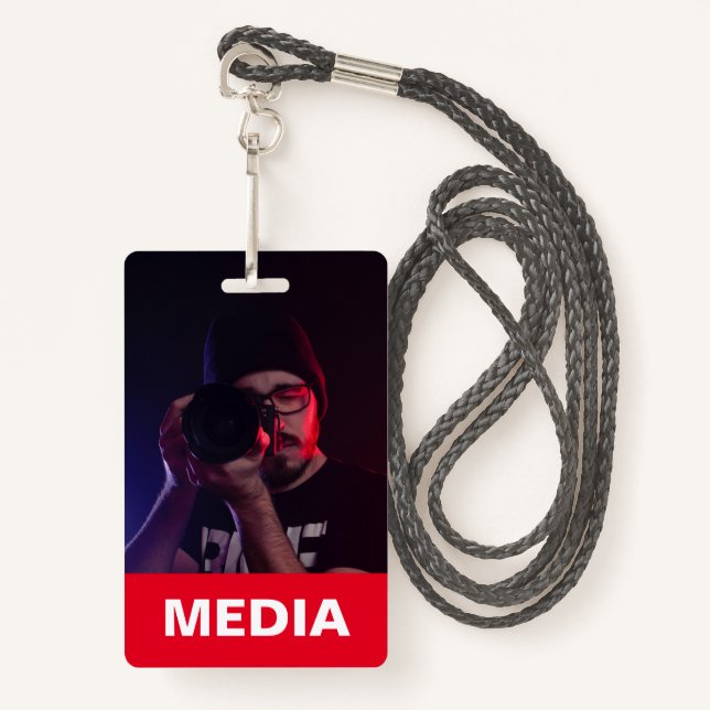 Media All Access Pass Photo ID  Badge (Front with Lanyard)