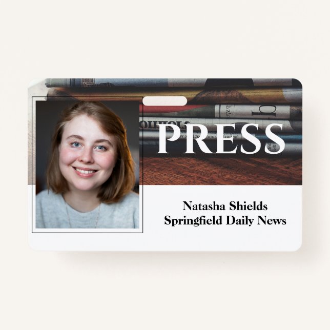Media Press Employee Staff Photo ID With Name Badge (Front)