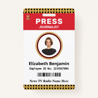 Media Press Pass Journalist Photo ID Card Custom Badge