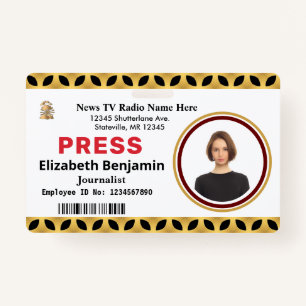 Media Press Pass Logo ID Card Personalize Badge
