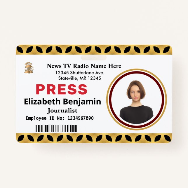 Media Press Pass Logo ID Card Personalize Badge (Front)