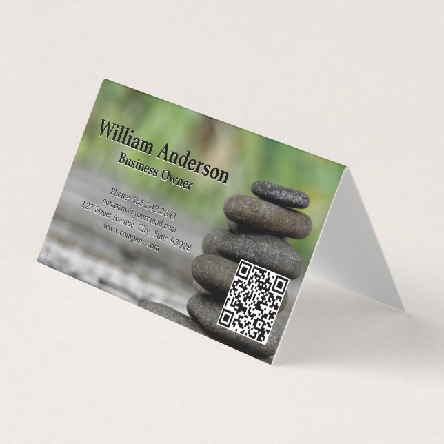 Mediation | Stacked Rocks | QR Code Business Card (Front)
