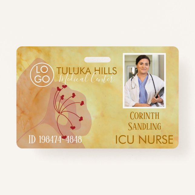 Medica Photo ID Floral Hearts Badge (Front)