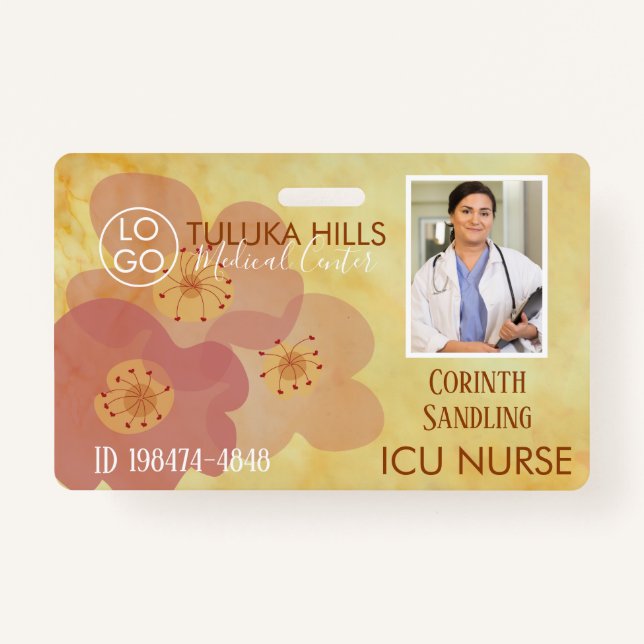 Medica Photo ID Soft Floral Hearts Badge (Front)