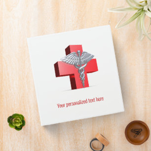 Medical 3D Caduceus Silver Cross Red Binder