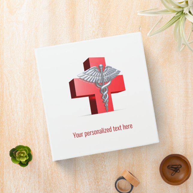 Medical 3D Caduceus Silver Cross Red Binder (In Situ)