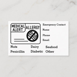 Medical Alert Allergy Emergency Personalize Business Card