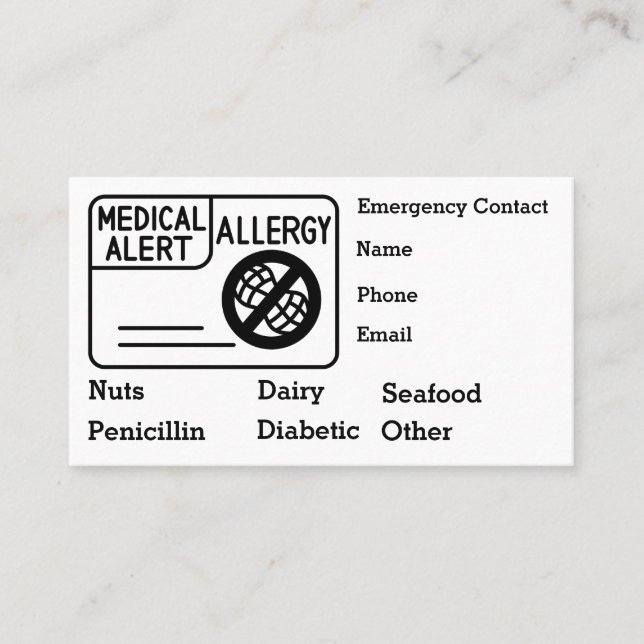 Medical Alert Allergy Emergency Personalize Business Card (Front)