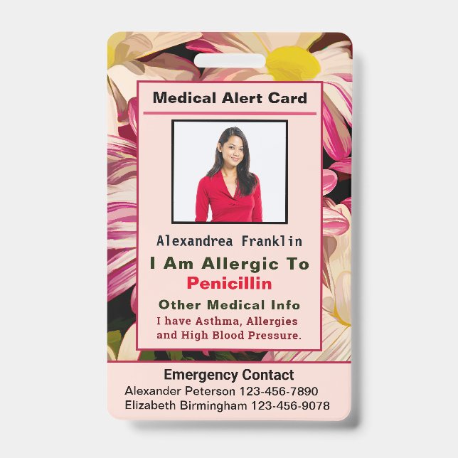 Medical Alert Emergency Contact Custom Card Badge (Front)