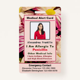Medical Alert Emergency Contact Custom Card Badge