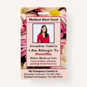 Medical Alert Emergency Contact Custom Card Badge