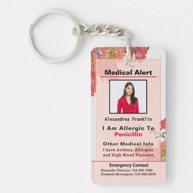 Medical Alert Emergency Contact Custom Keychain (Front)