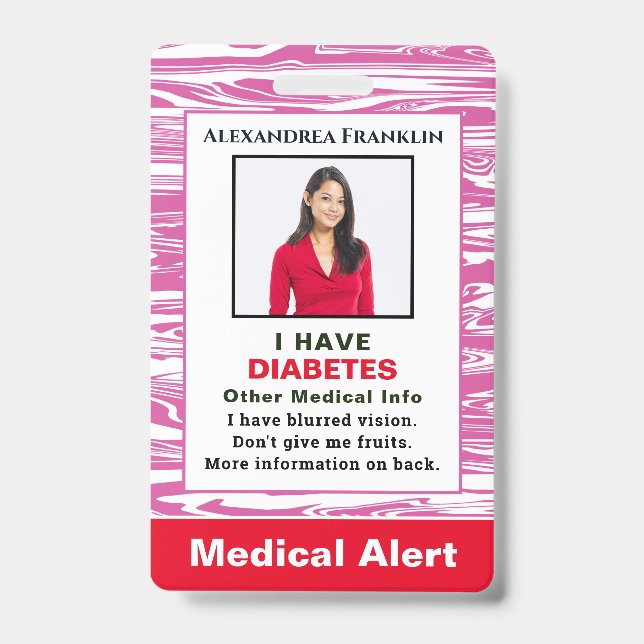 Medical Alert Emergency ID Card Photo Custom  Badge (Front)