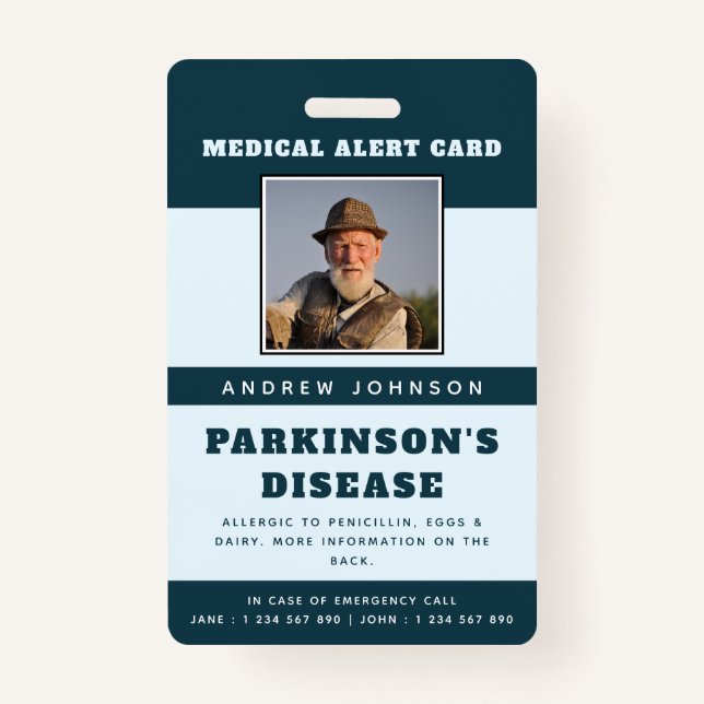 Medical Alert Emergency Info & ID Photo Adult Name Badge (Front)