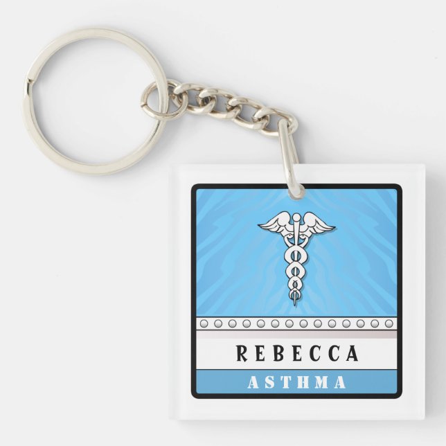 Medical Alert Keychain Light Blue - Double Sided (Front)