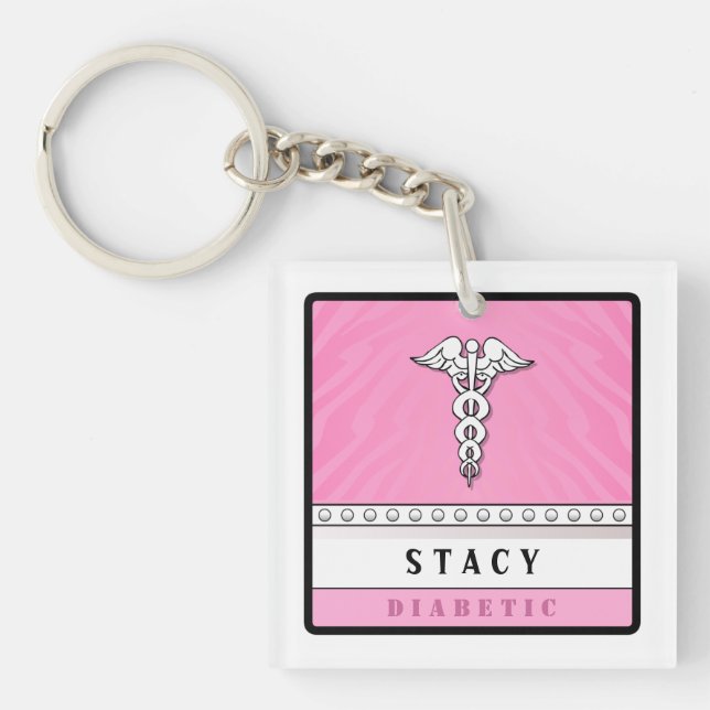 Medical Alert Keychain PINK -  Double Sided (Front)