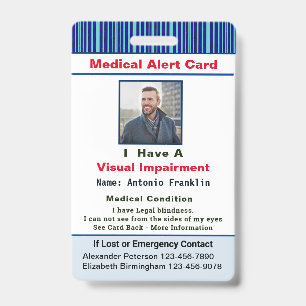 Medical Alert Photo Name Contact ID Card Custom Badge
