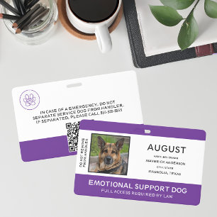 Medical Alert Purple Service Dog Photo ID Badge