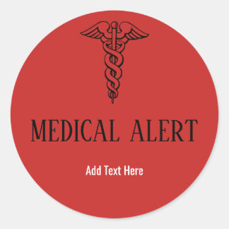 Medical Alert Red Caduceus Symbol Custom Text Classic Round Sticker