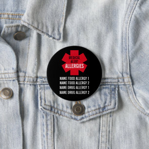 Medical Alert Series Allergies Personalize 3 Inch Round Button