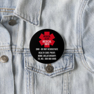 Medical Alert Series Healthcare Proxy Personalize 3 Inch Round Button