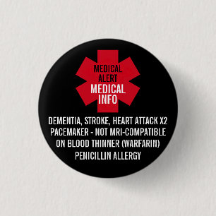 Medical Alert Series Medical Info Personalize 1 Inch Round Button