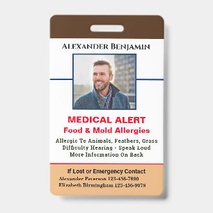 Medical Allergy Alert Emergency Photo Custom  Badge