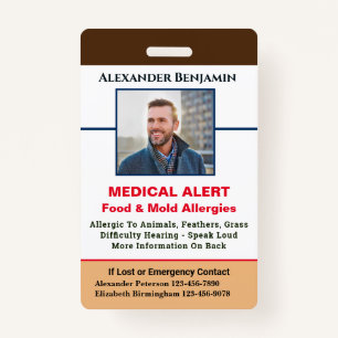 Medical Allergy Alert Emergency Photo Custom  Badge