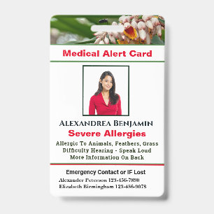 Medical Allergy Alert Emergency Photo Custom ID Ba Badge