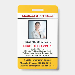 Medical Allergy Alert Emergency Photo Custom ID Badge
