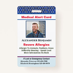 Medical Allergy Alert Emergency Photo Custom ID Badge