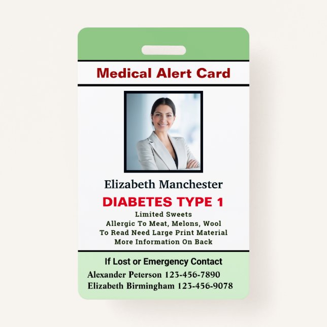 Medical Allergy Alert Emergency Photo Custom ID Badge (Front)