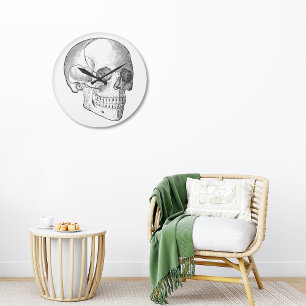 Medical anatomy vintage skull drawing monochrome large clock