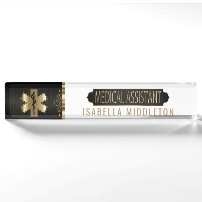 Medical Assistant - Black, White & Gold Nameplate (Front)