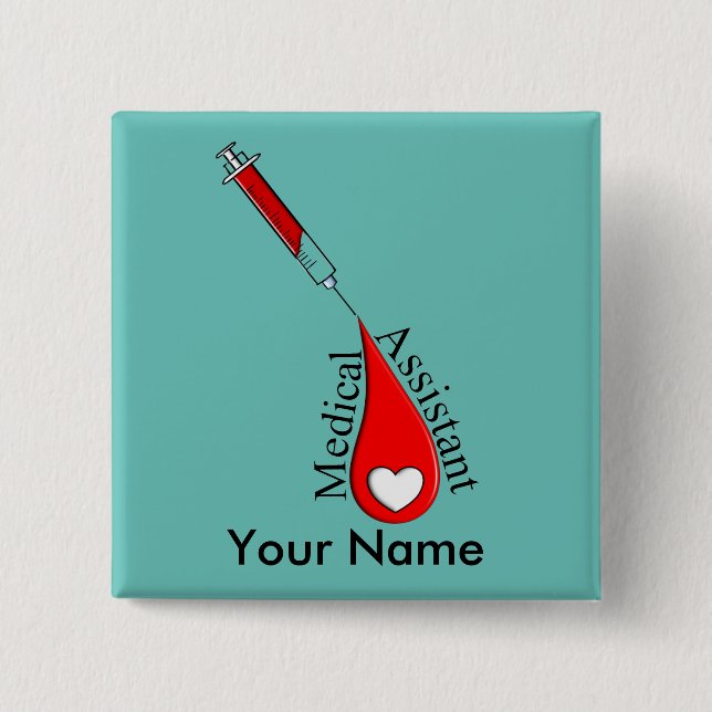 Medical Assistant Blood Drop Art 2 Inch Square Button (Front)