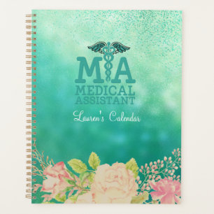 Medical Assistant Green Floral Personalized   Planner