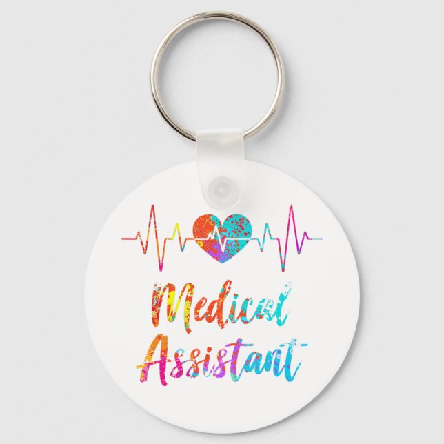 Medical Assistant Heartbeat Nursing Hospital Heart Keychain (Front)