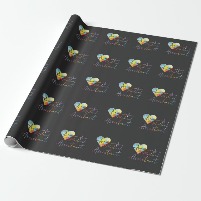 Medical Assistant Hospital EKG Pulse Watercolor Wrapping Paper (Unrolled)
