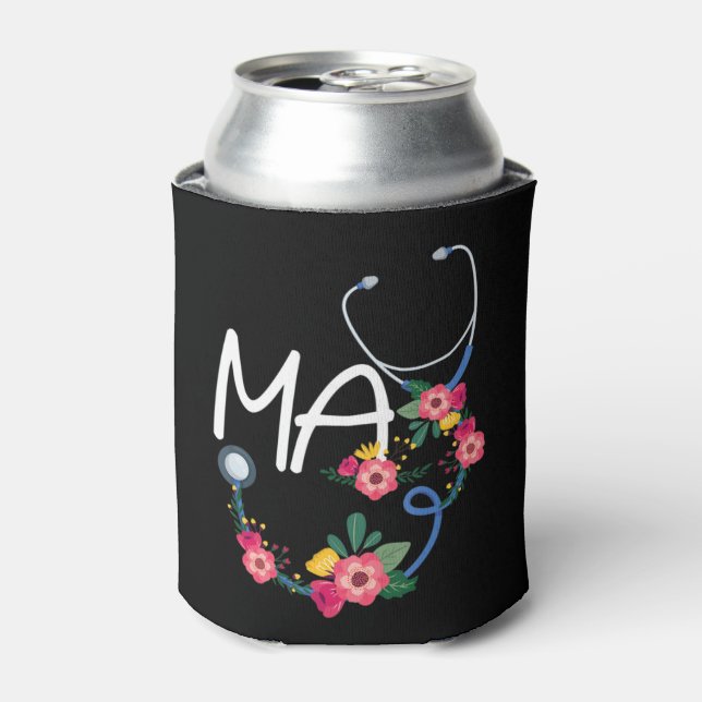 Medical Assistant Hospital Stethoscope Floral Wrea Can Cooler (Can Front)