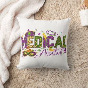 Medical Assistant - Mardi Gras Throw Pillow