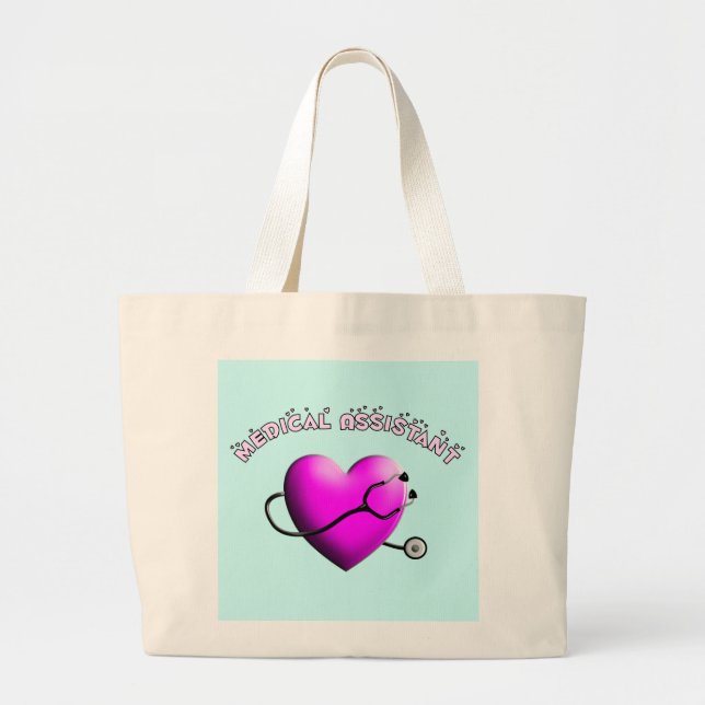 Medical Assistant PINK HEART Design Gifts Large Tote Bag (Front)